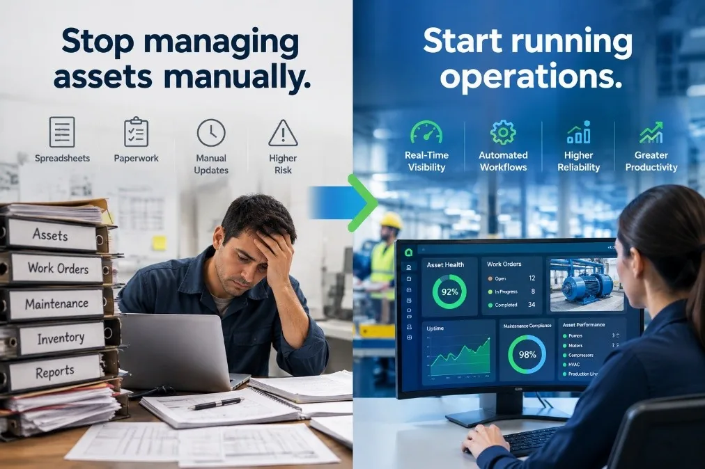 Managing maintenance with paper records and spreadsheets compared with running operations from a CortexCMMS real-time dashboard